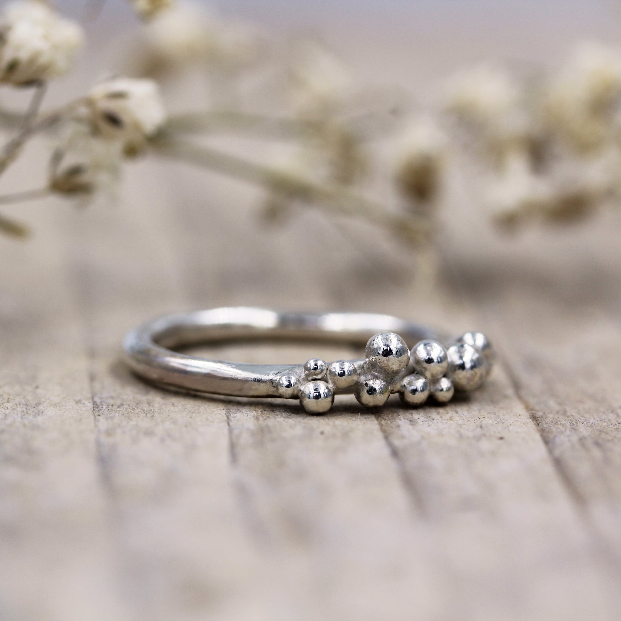Grains of Sand ring, sea inspired handmade silver ring made in 100% recycled silver