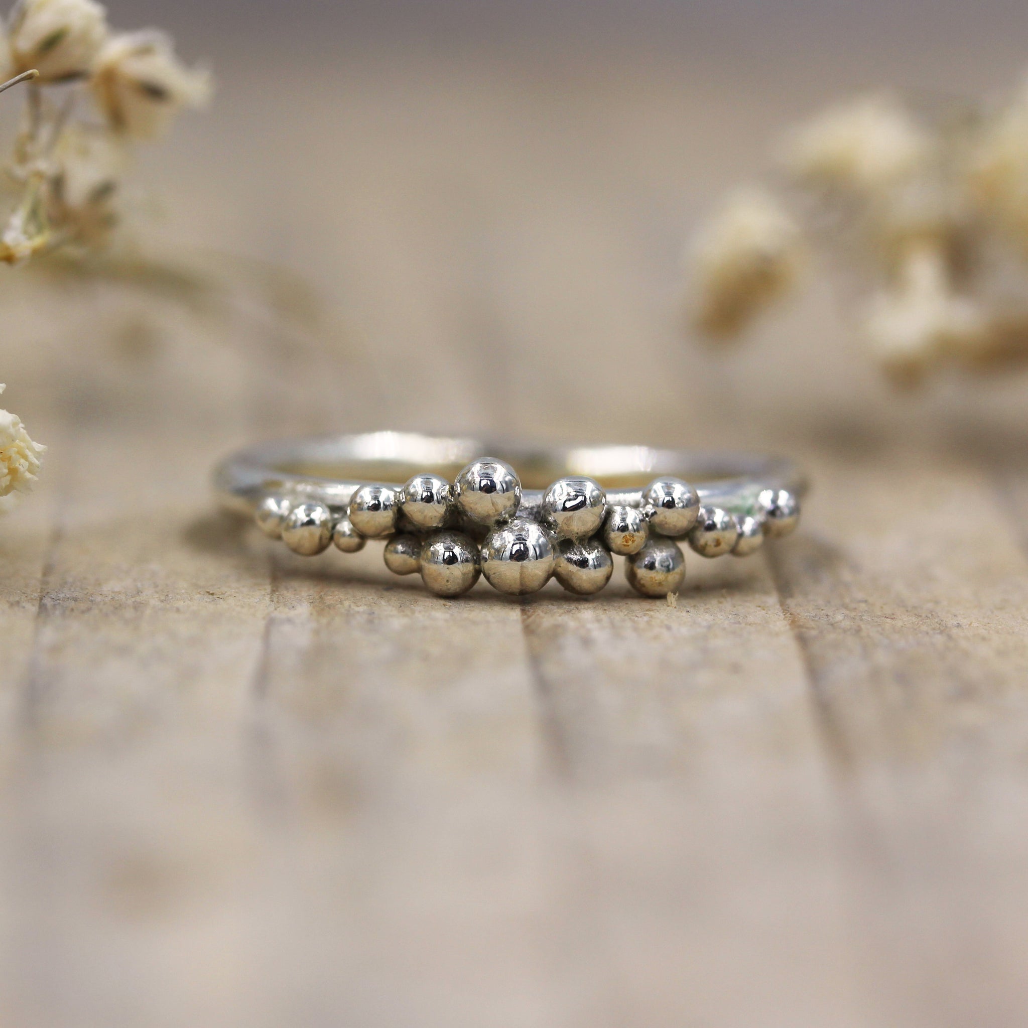 Grains of Sand ring, sea inspired handmade silver ring made in 100% recycled silver