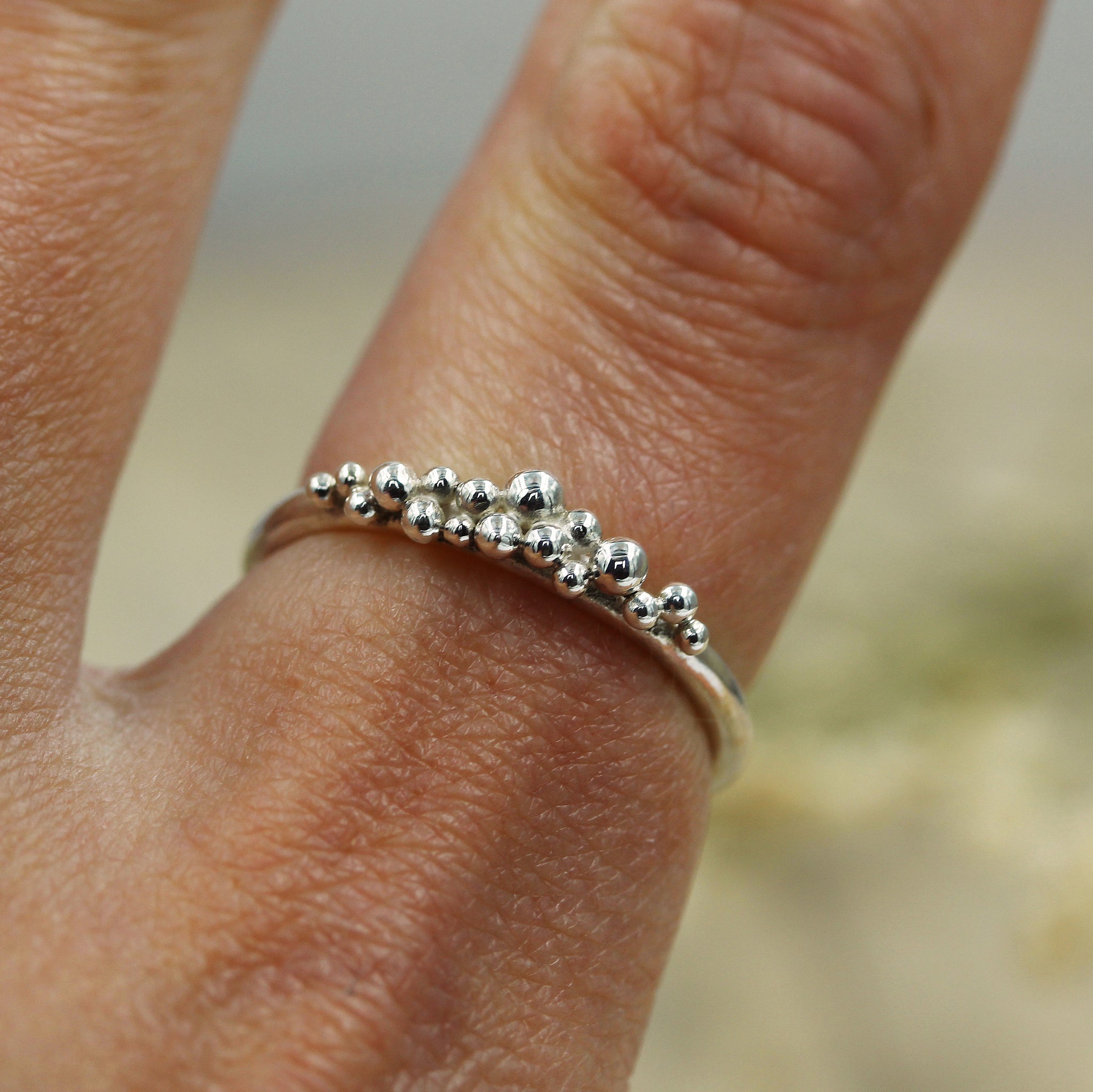 Grains of Sand ring, sea inspired handmade silver ring made in 100% recycled silver
