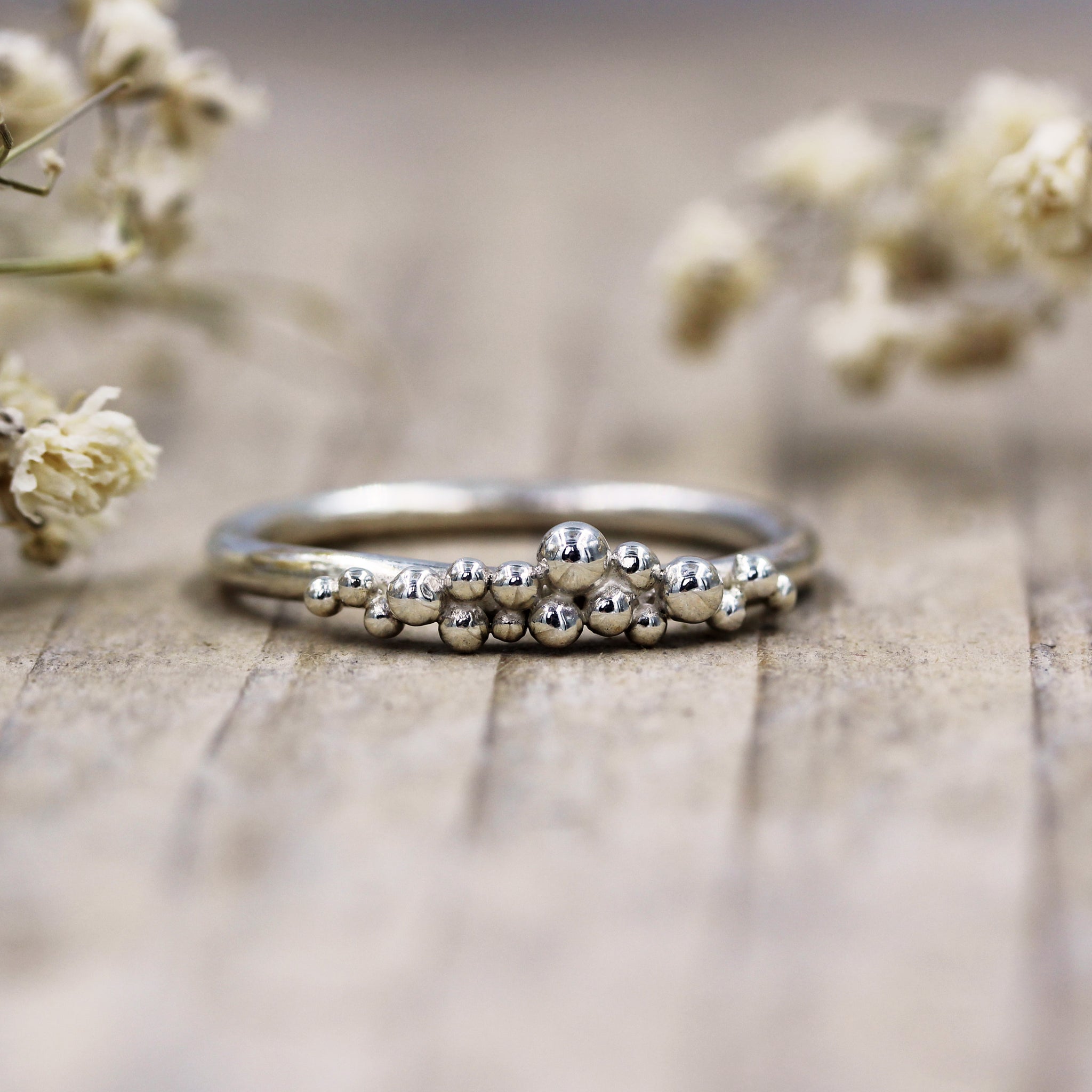 Grains of Sand ring, sea inspired handmade silver ring made in 100% recycled silver