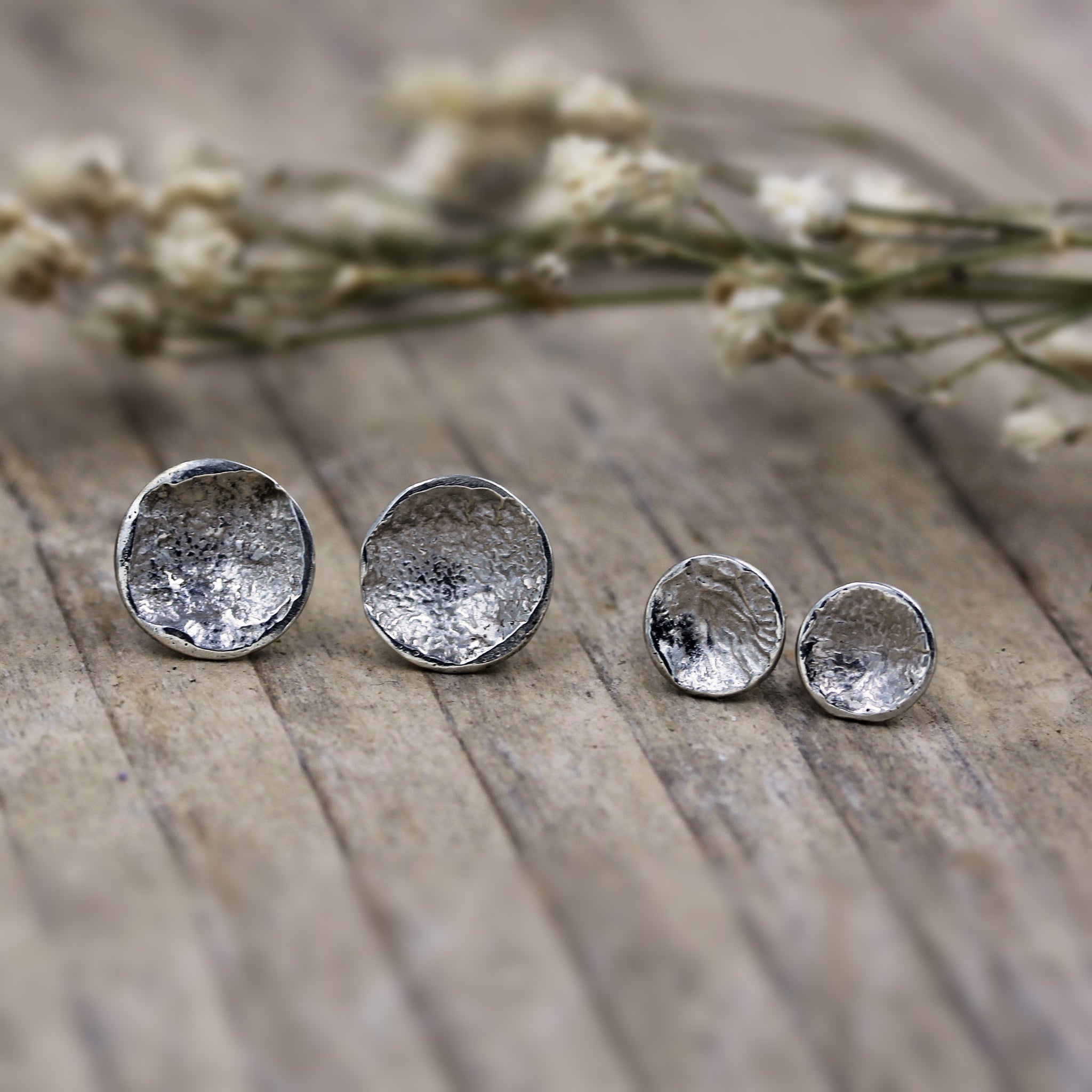 Stormy seas stud earrings by Gemma Tremayne Jewellery, handmade silver stud earrings