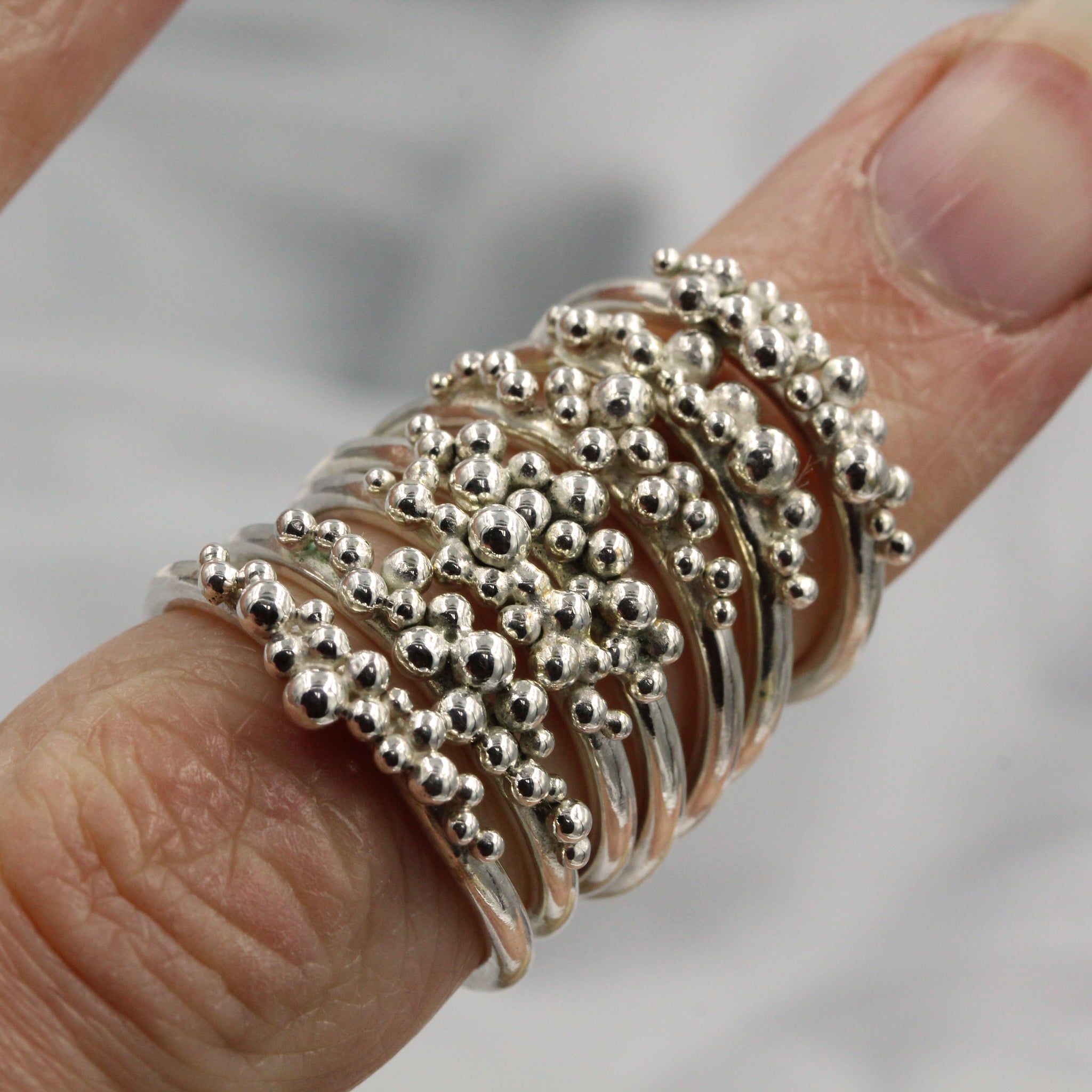Grains of Sand ring, sea inspired handmade silver ring made in 100% recycled silver