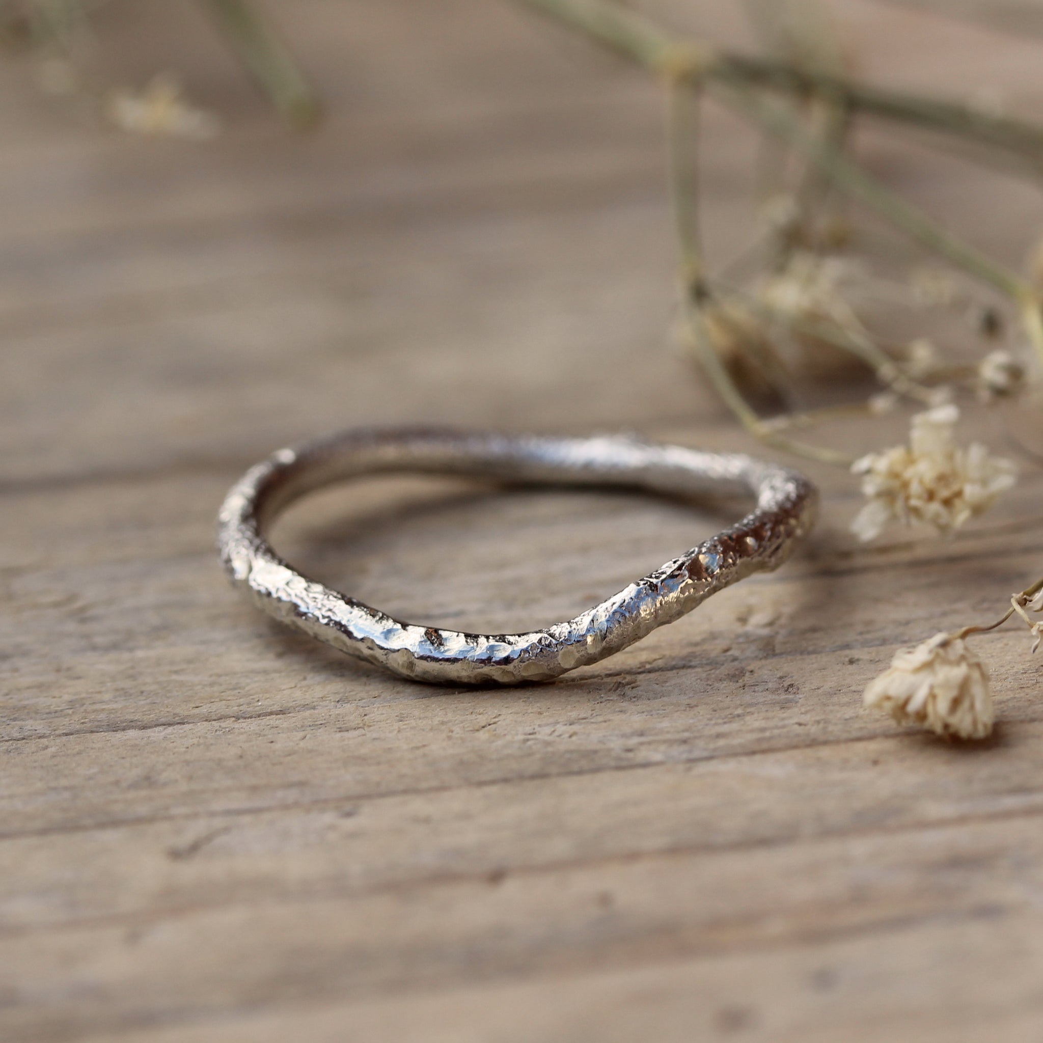 Sterling silver stacking rings inspired by the sea and handmade in 100% recycled metals