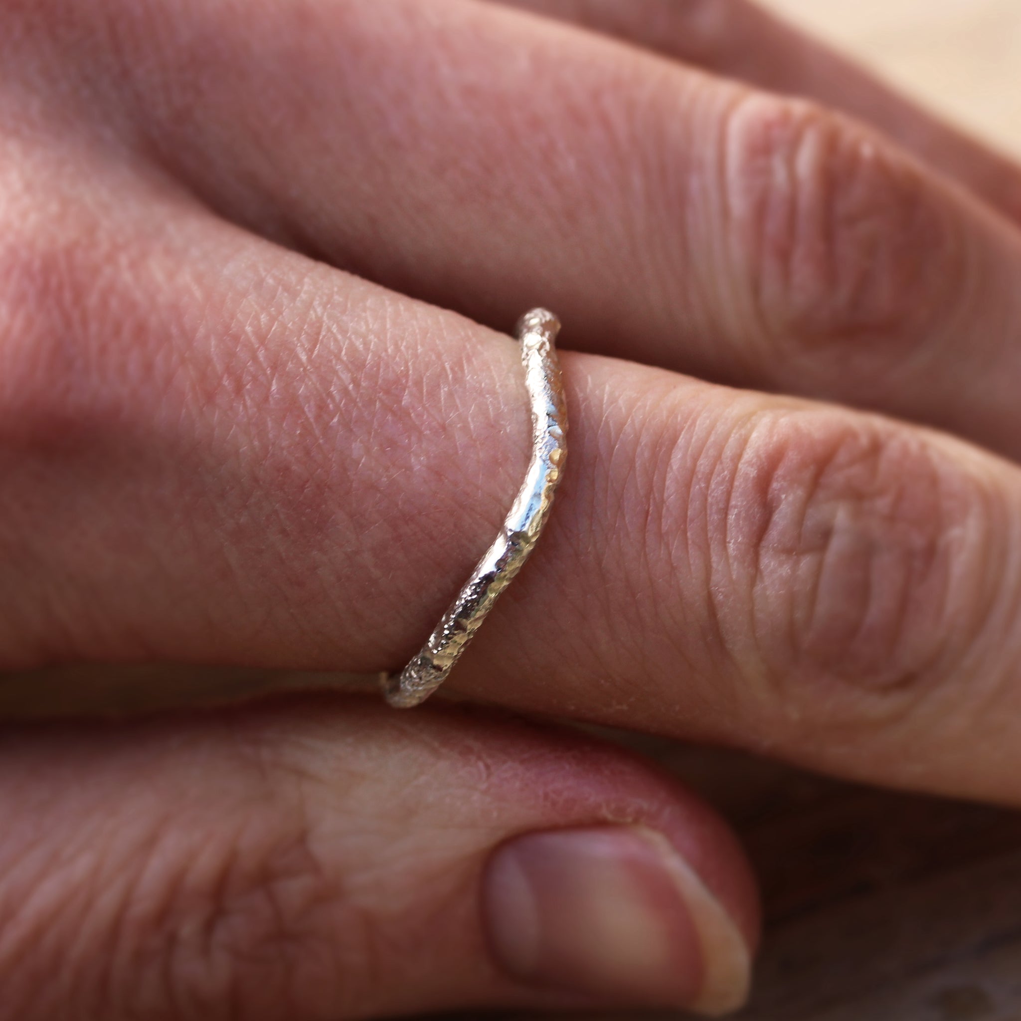 Sterling silver stacking rings inspired by the sea and handmade in 100% recycled metals