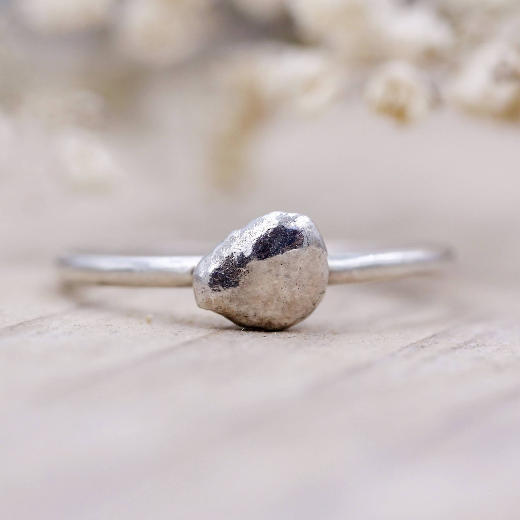 Sea inspired pebble ring handmade in sterling silver by Gemma Tremayne Jewellery 