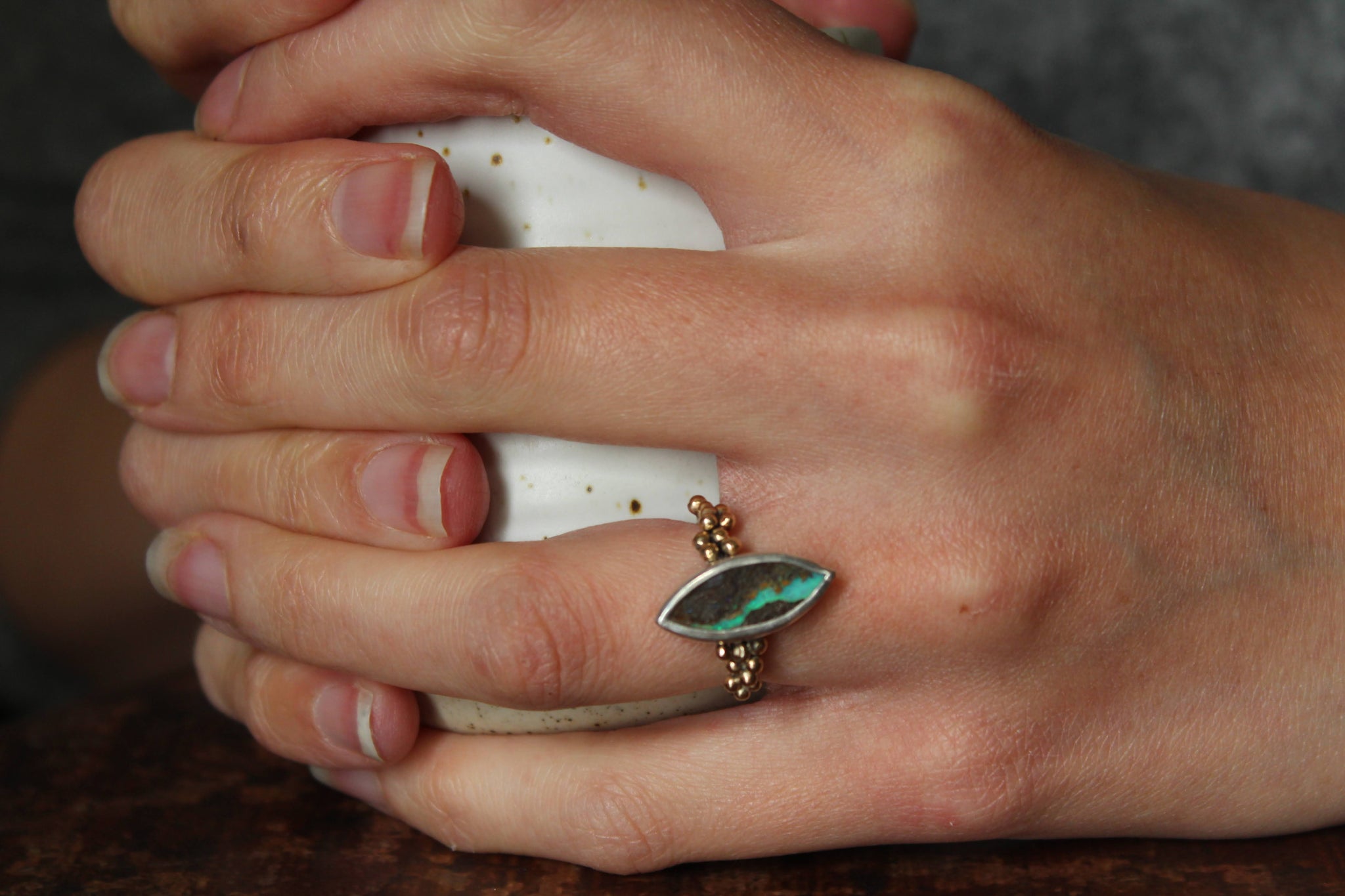 Handmade Australian boulder opal and silver ring 