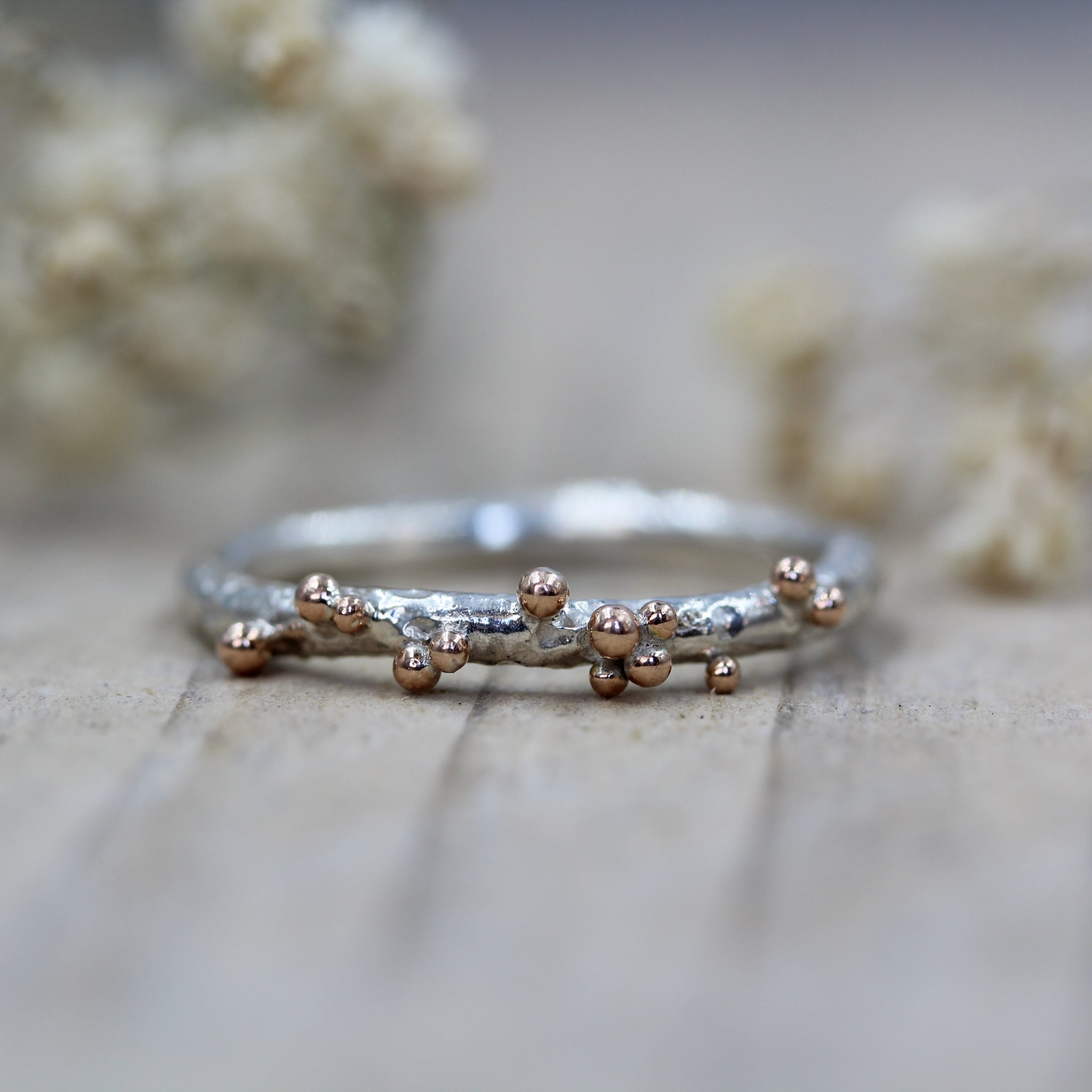 Silver and rose gold sea inspired ring, handmade in recycled metals 