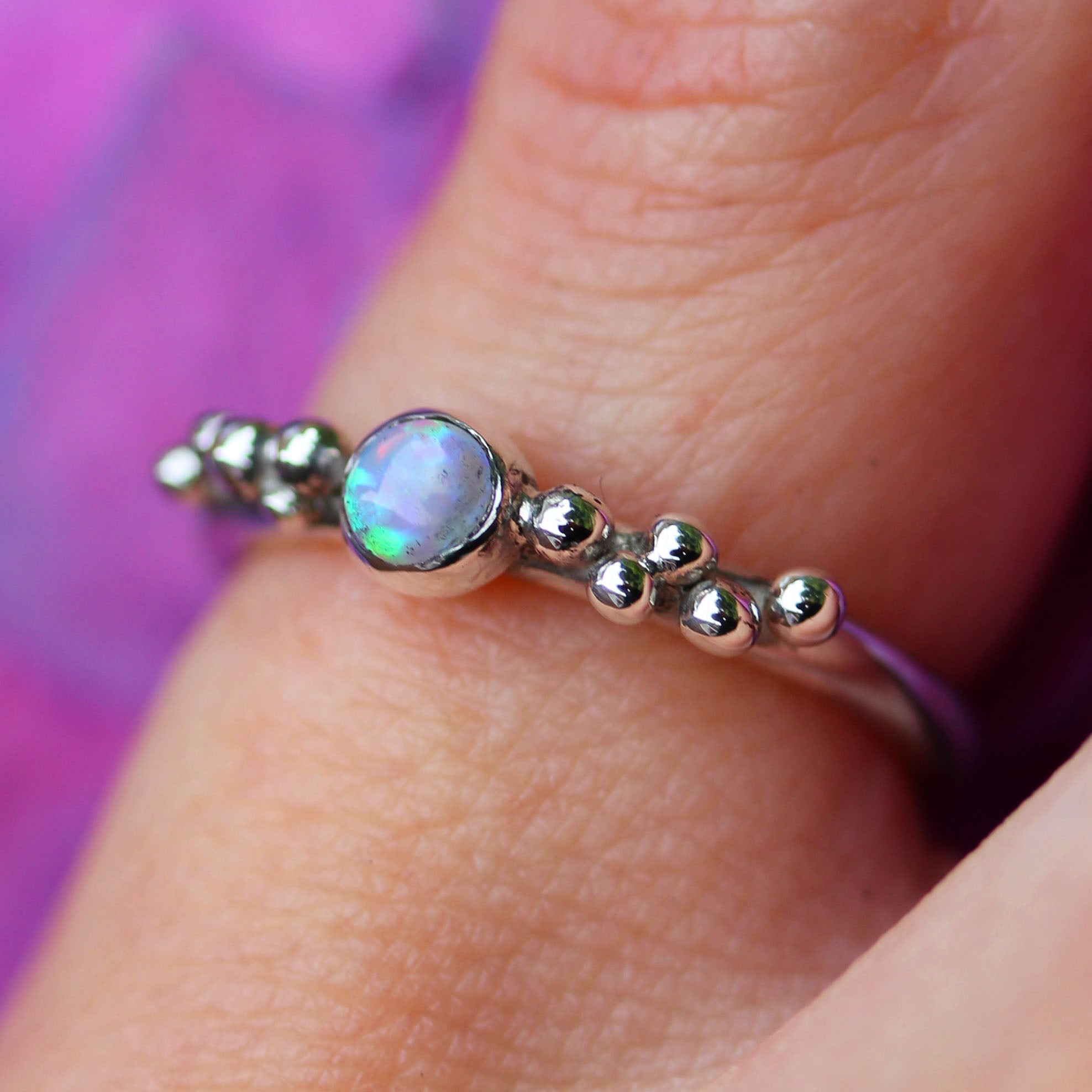 Silver and Opal engagement ring, handmade in 100% recycled silver 