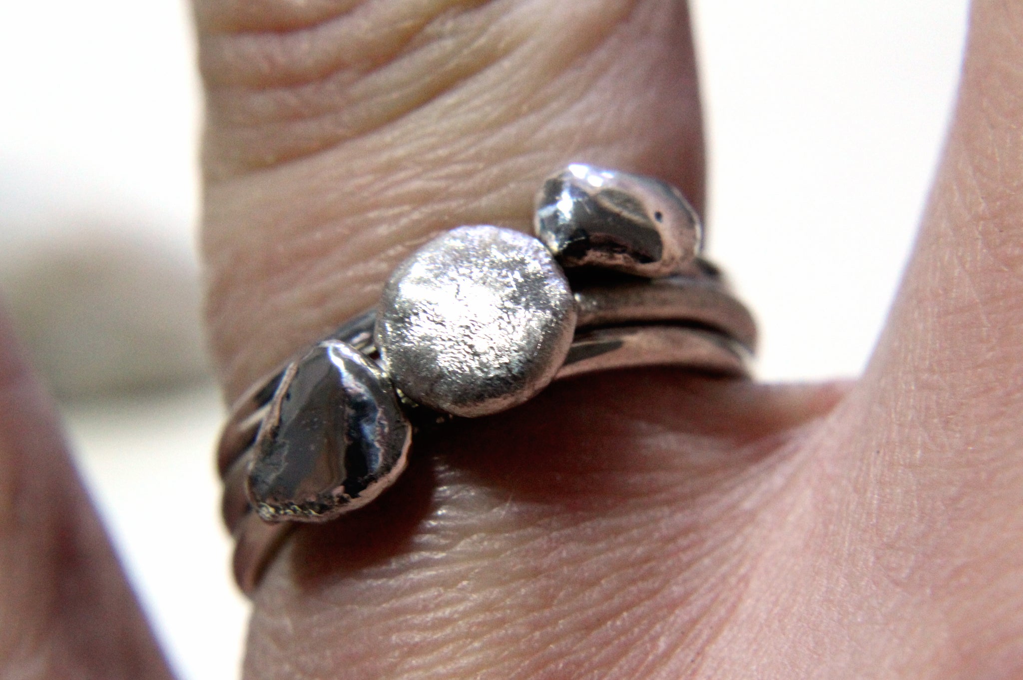 Handmade sterling silver stacking rings, pebble stacking rings by Gemma Tremayne Jewellery