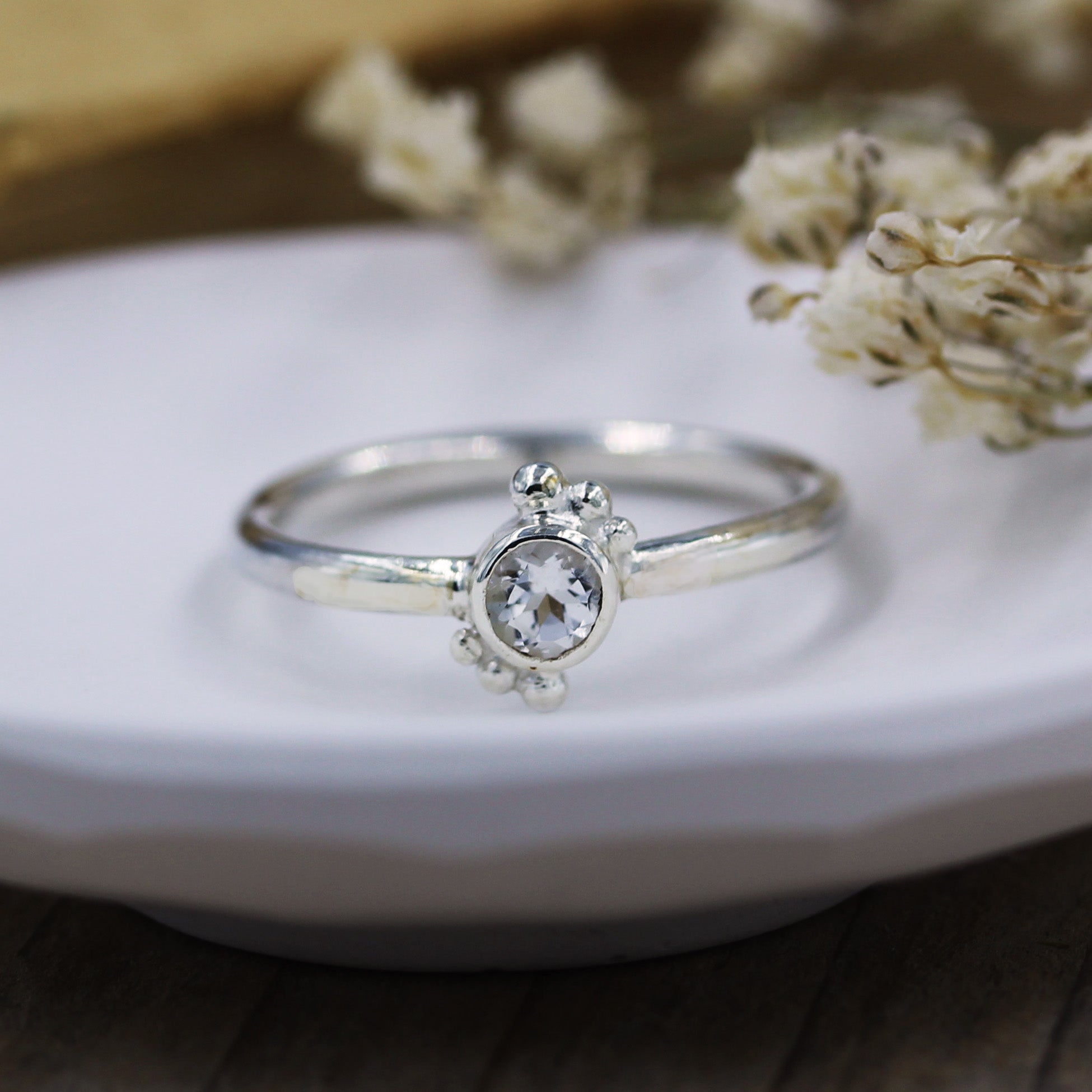 Sea Inspired silver and Topaz ring, handmade in 100% recycled silver