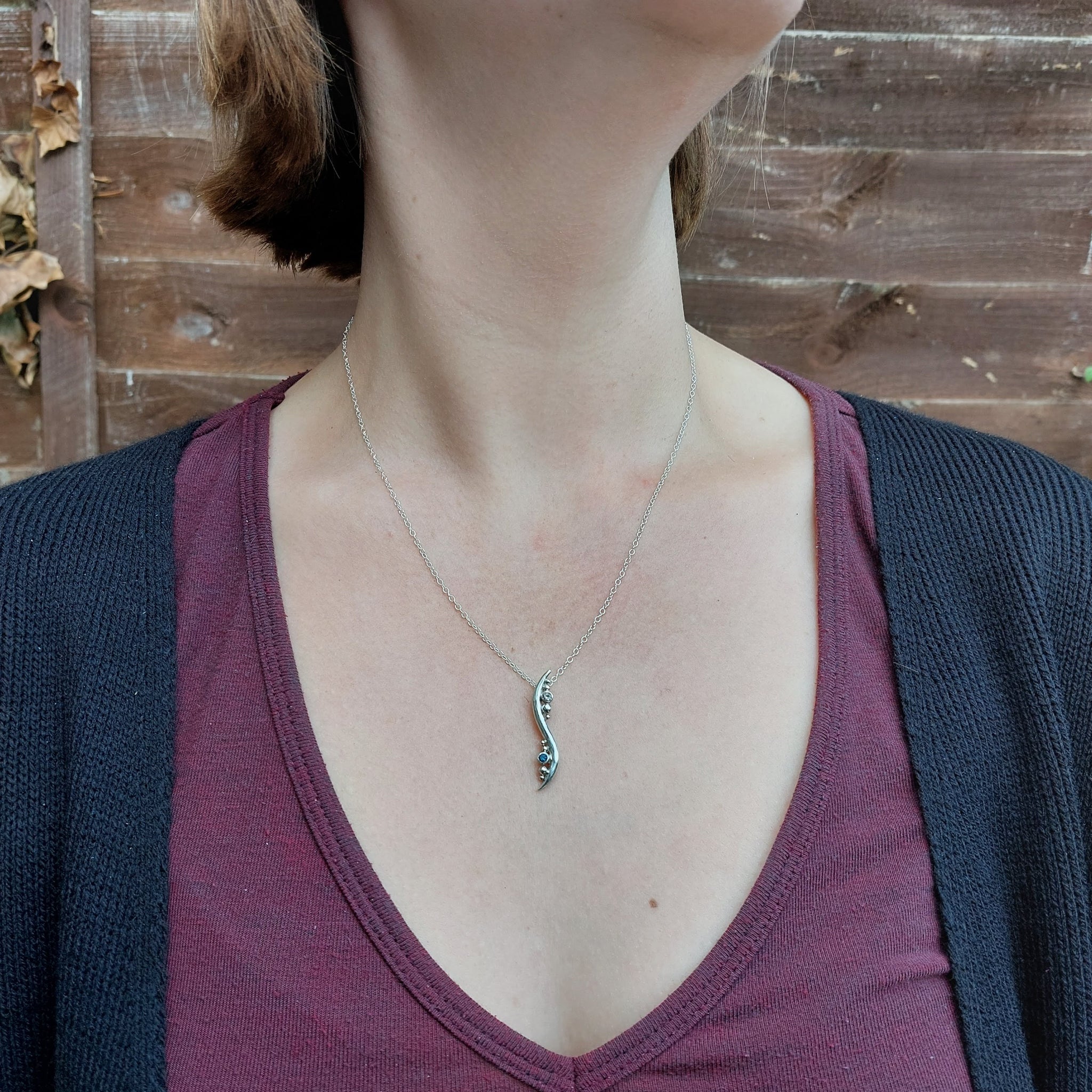 Ebb and Flow drop pendant, handmade sea inspired necklace made in 100% recycled metals 