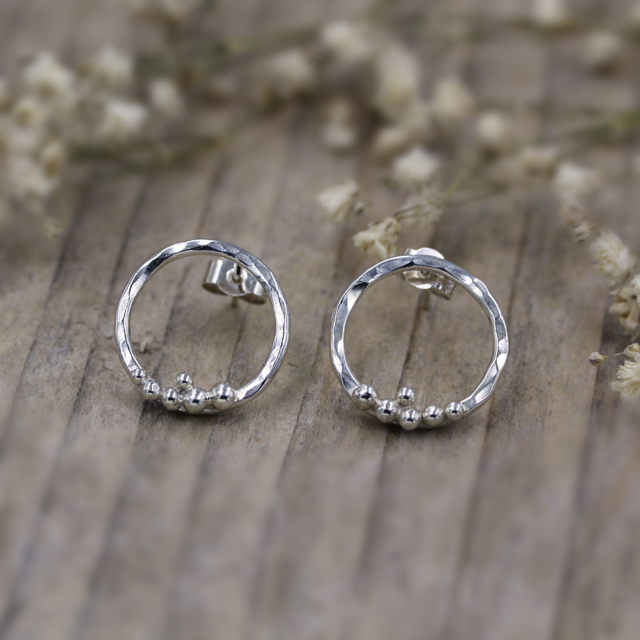 Sea inspired stud earrings handmade in 100% recycled silver by Gemma Tremayne Jewellery