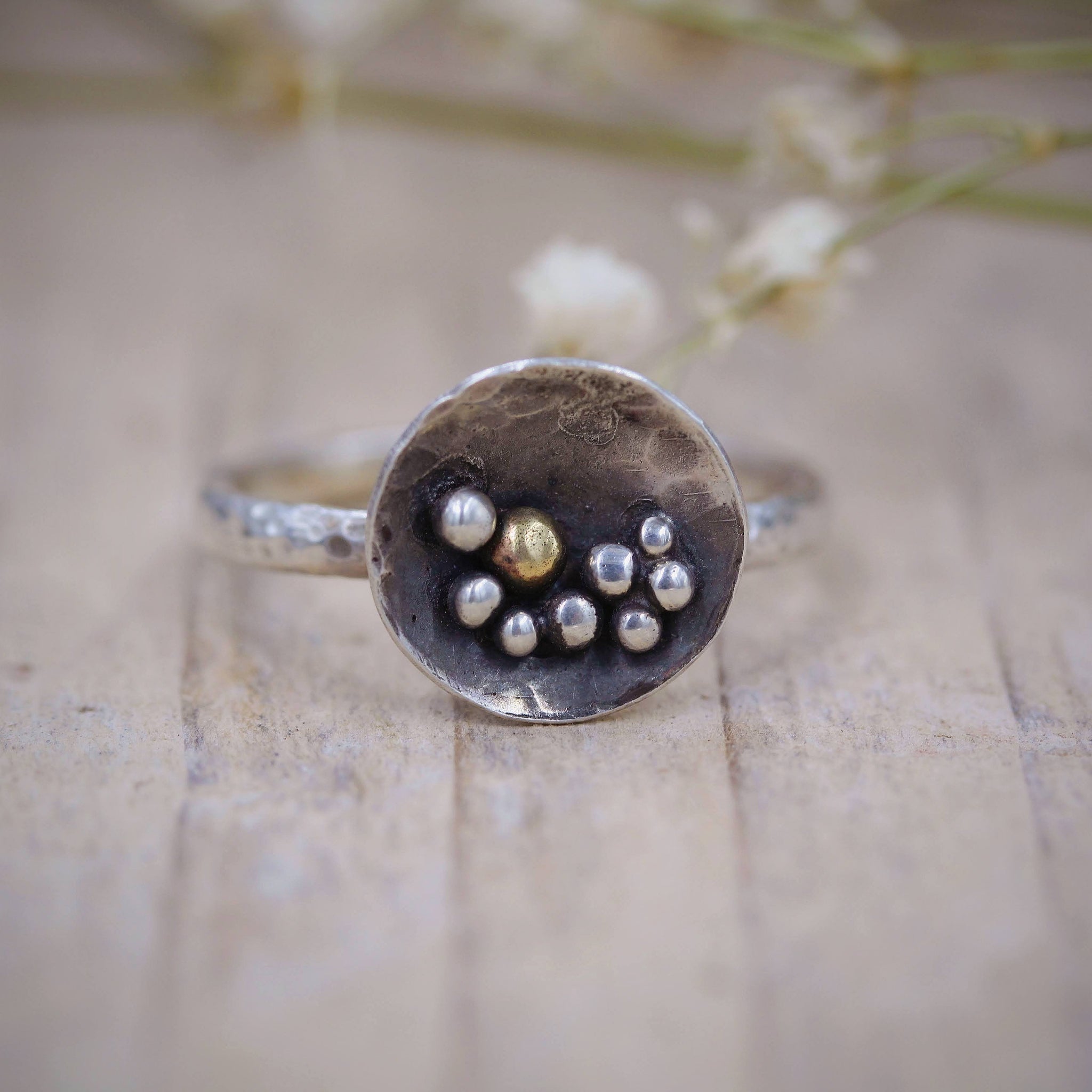 Handmade sea inspired ring in sterling silver and 14ct gold 