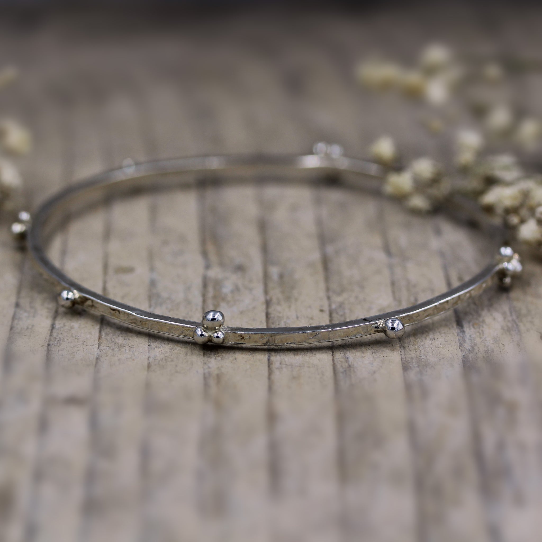 Sea inspired bangle, handmade in 100% recycled sterling silver with silver granulation