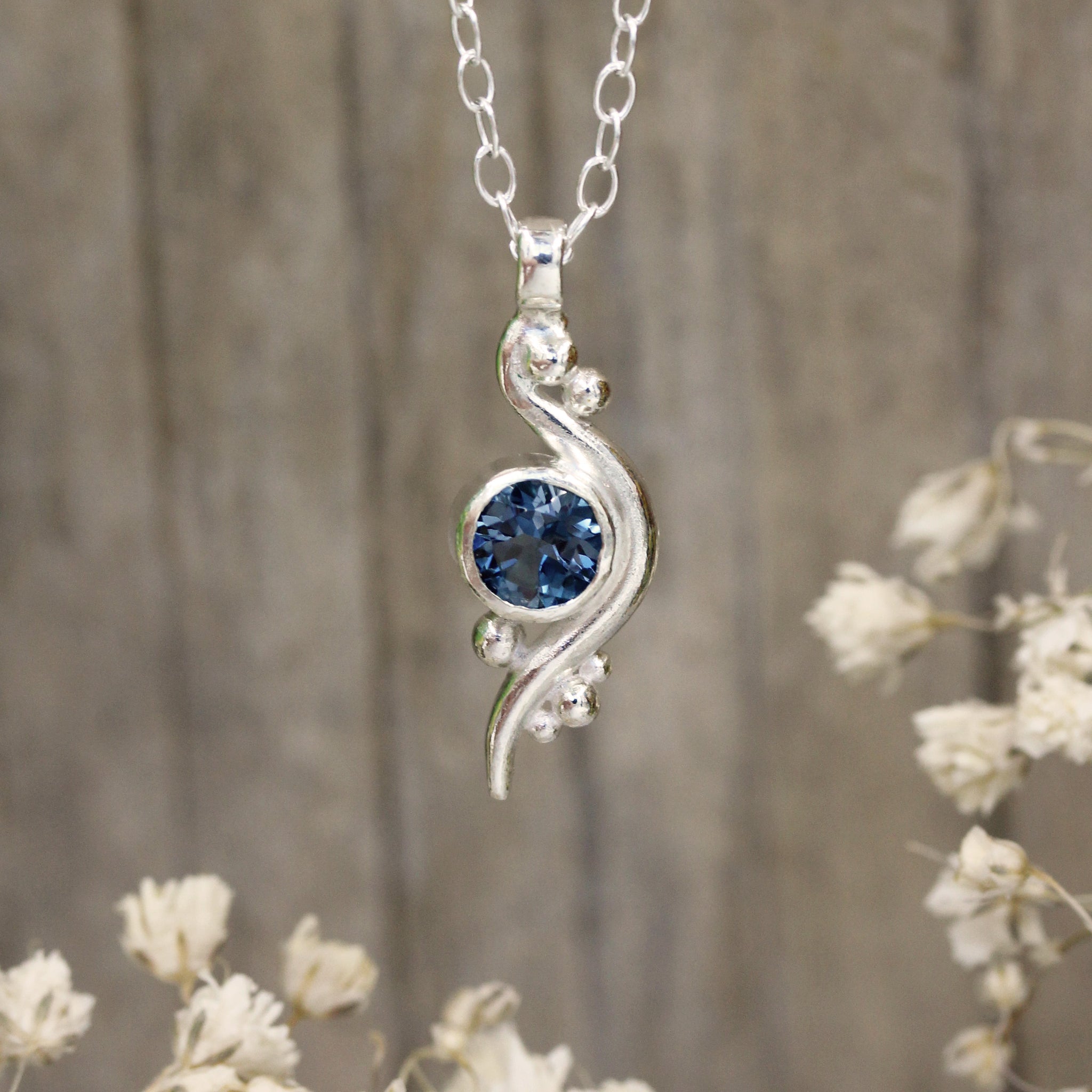Sea Inspired necklace handmade in recycled silver and London Blue Topaz