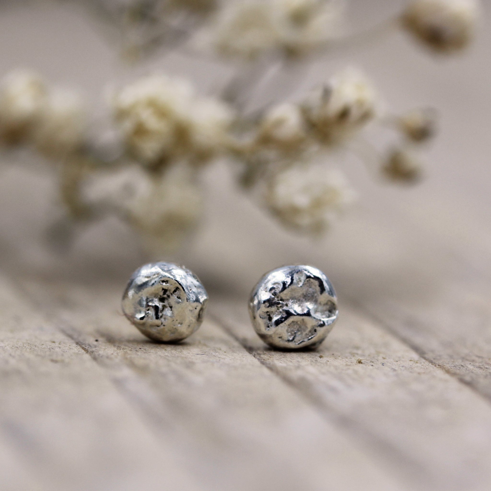 sea inspired stud earrings, pebble earrings in 100% recycled sterling silver