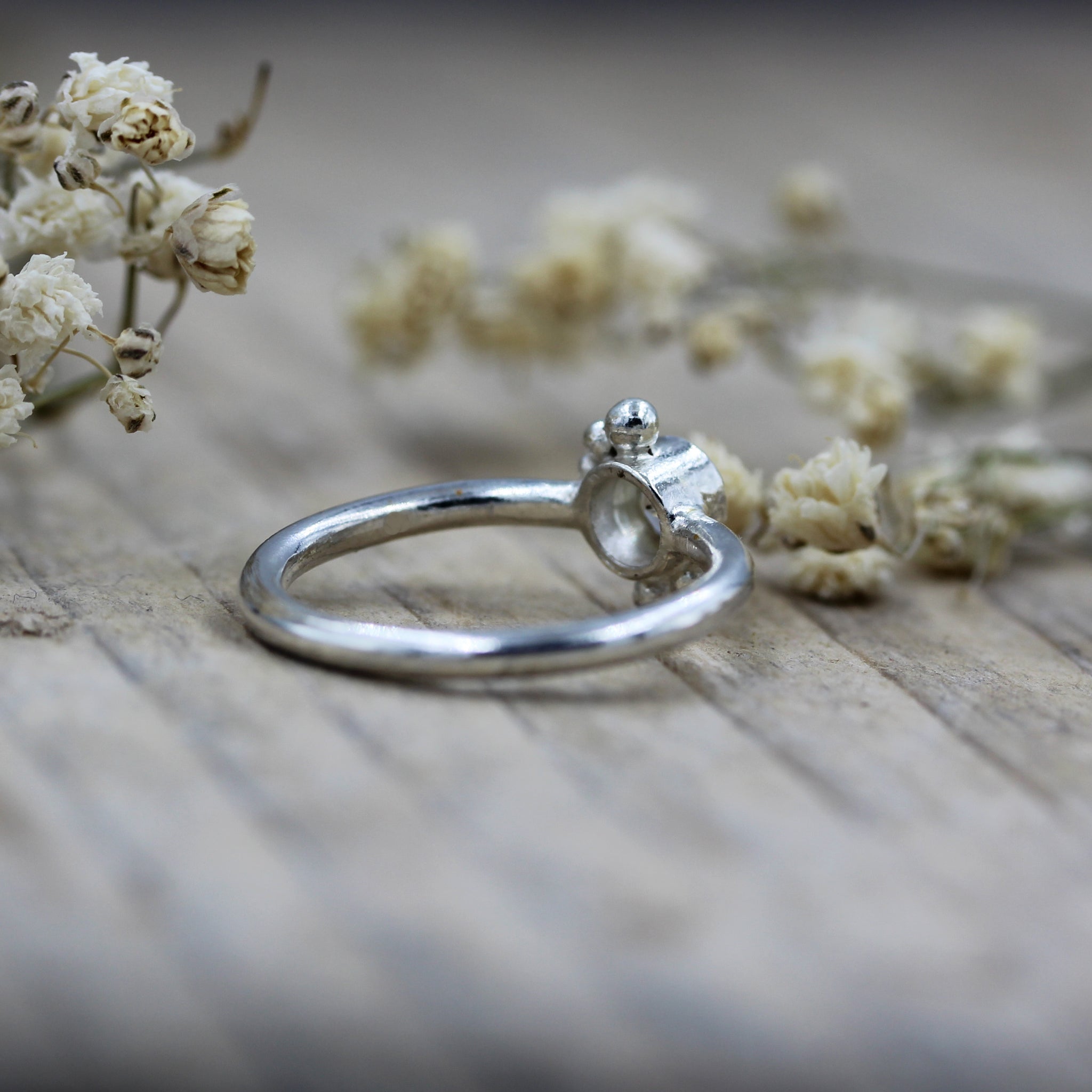 Harmony ring, handmade sea inspired ring in recycled silver and white topaz