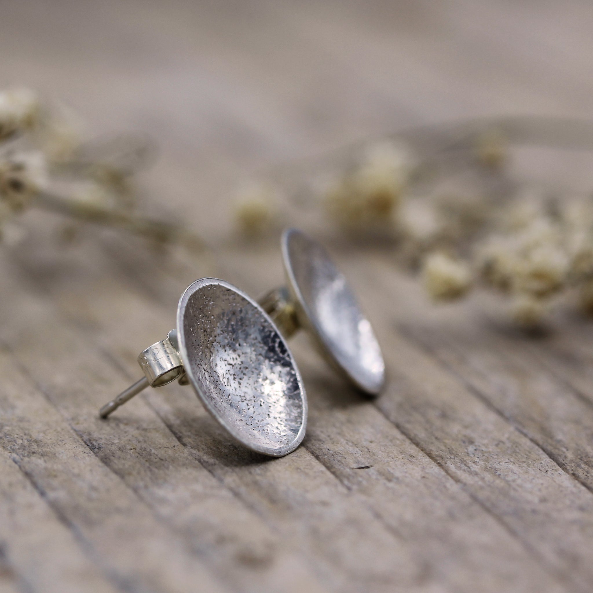 sea inspired stud earrings handmade in 100% recycled silver by Gemma Tremayne Jewellery