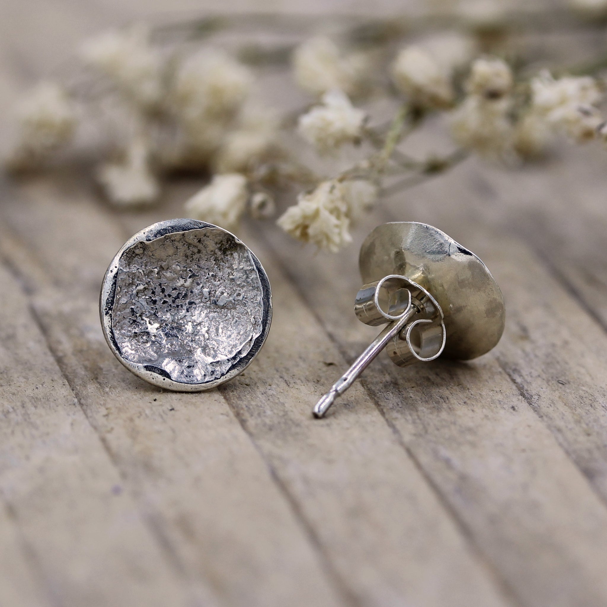 Stormy seas stud earrings by Gemma Tremayne Jewellery, handmade silver stud earrings