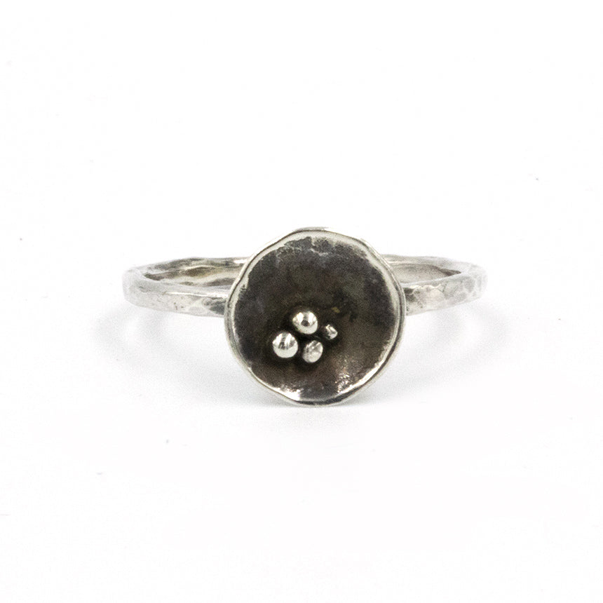 Exclusive 'Pebbles on the Beach' inspired ring, handcrafted in sterling silver, by Gemma Tremayne Jewellery. The ring features tiny silver pebbles, representing pebbles on the beach.