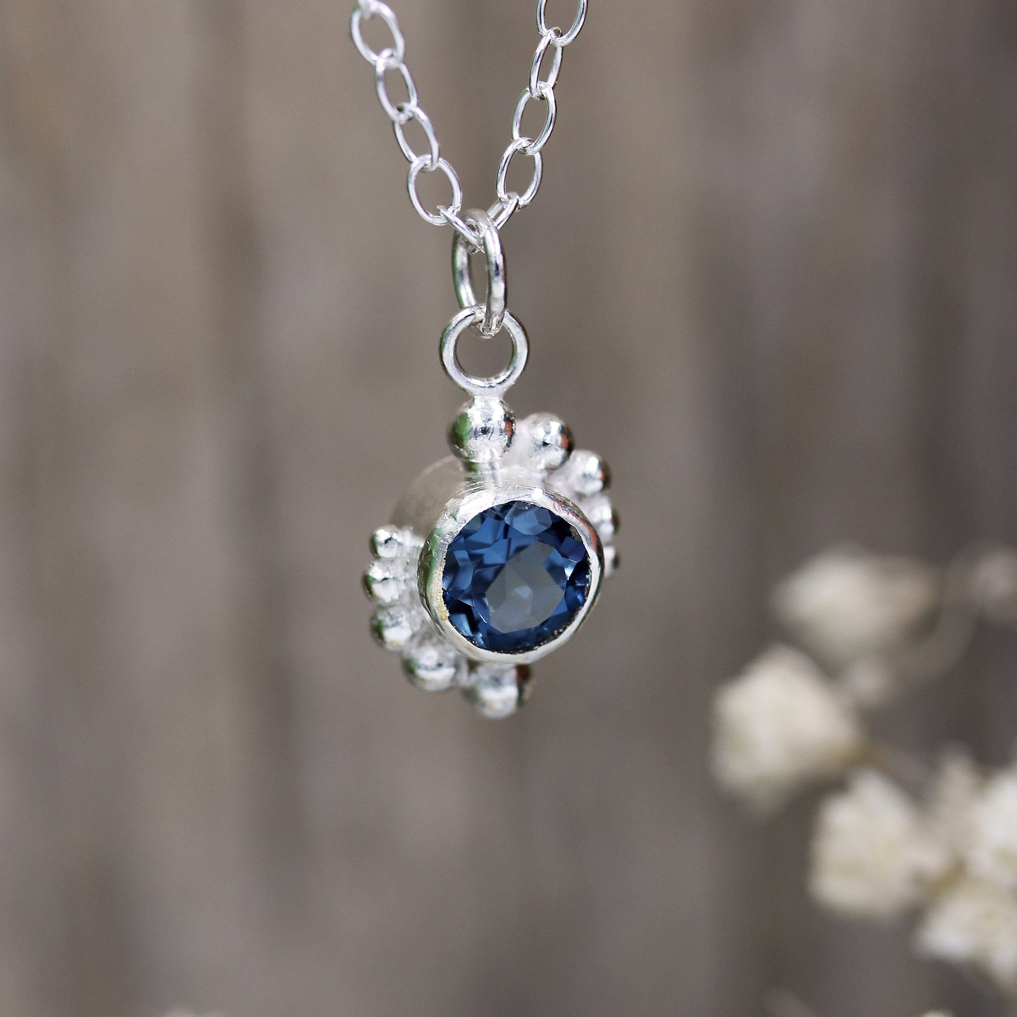 Sea inspired silver and London Blue necklace handmade in recycled sterling silver by Gemma Tremayne Jewellery 