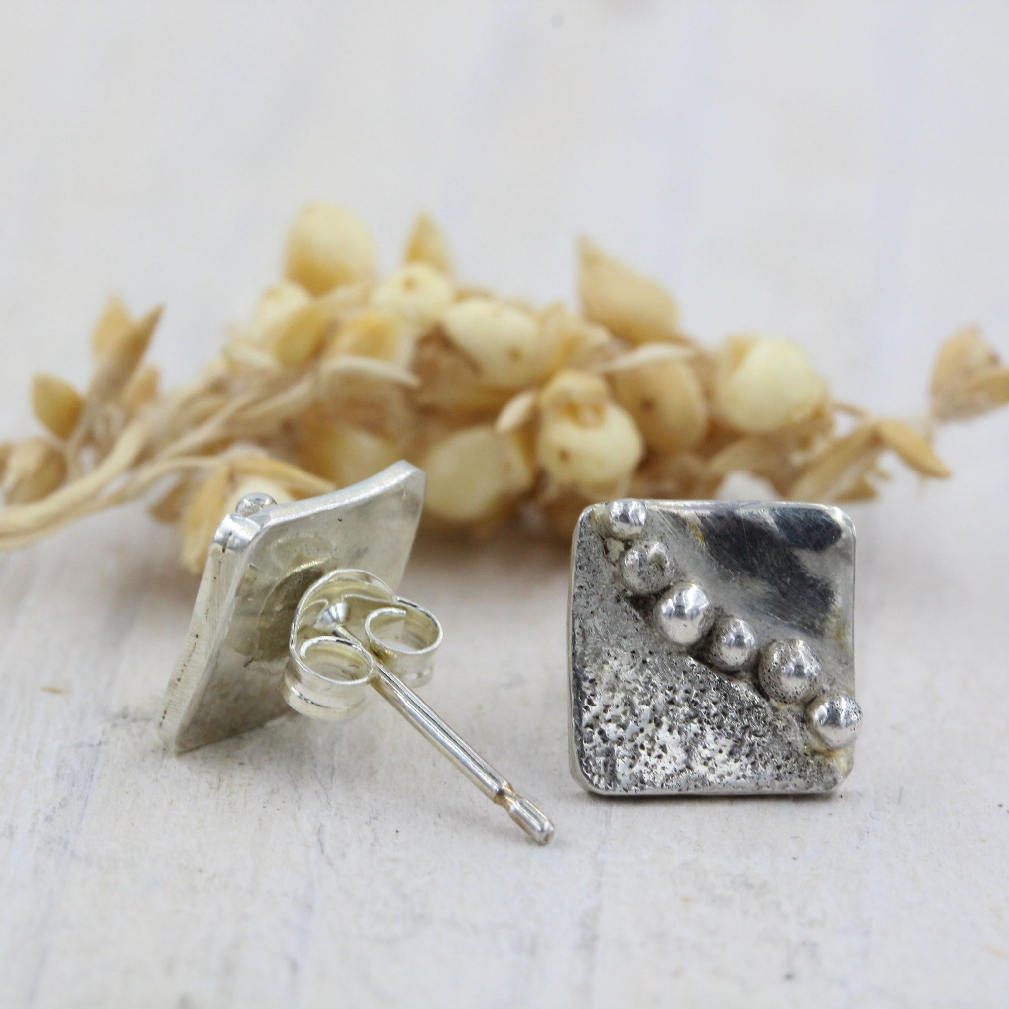 Handmade sea inspired, sterling silver stud earrings 
