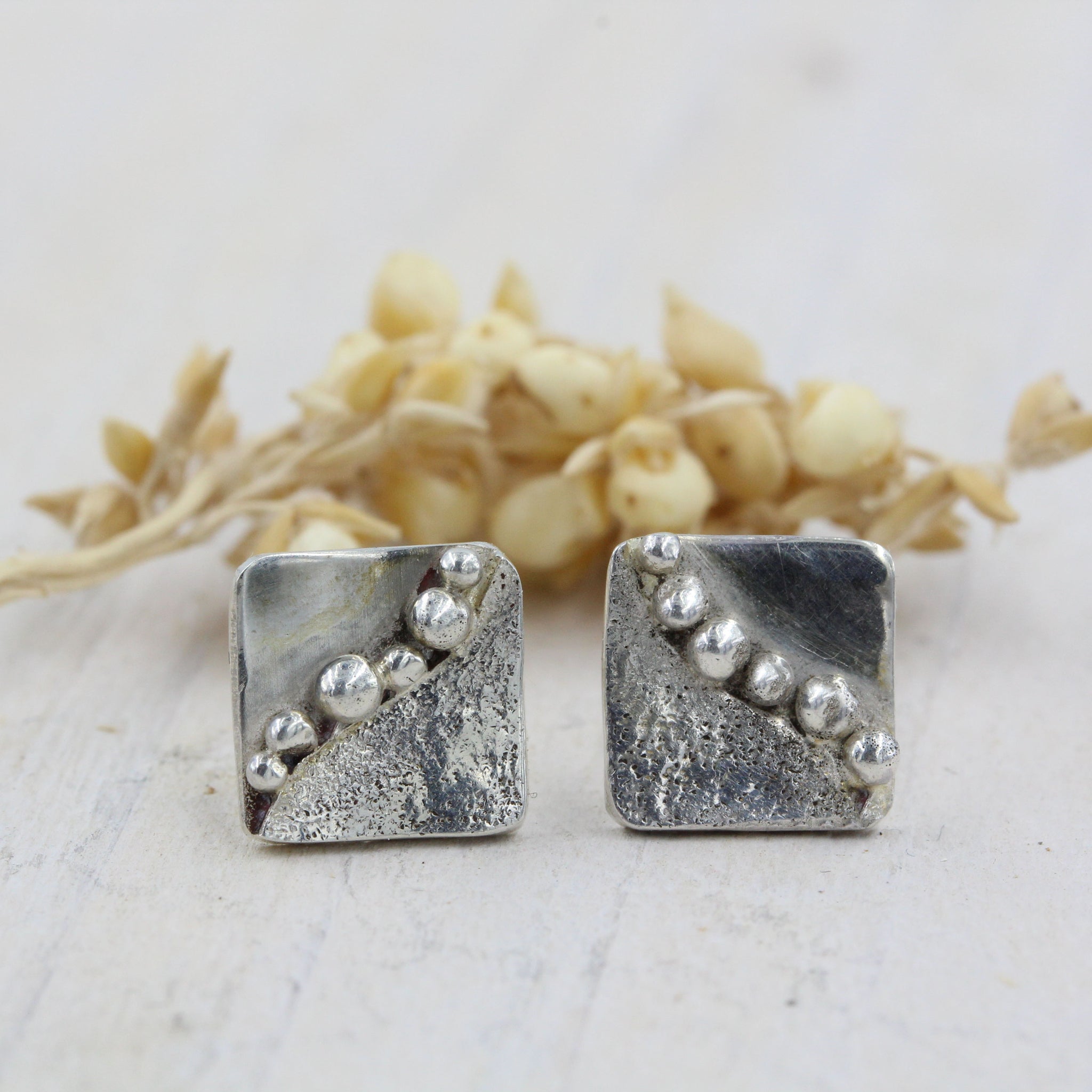 Handmade sea inspired, sterling silver stud earrings 