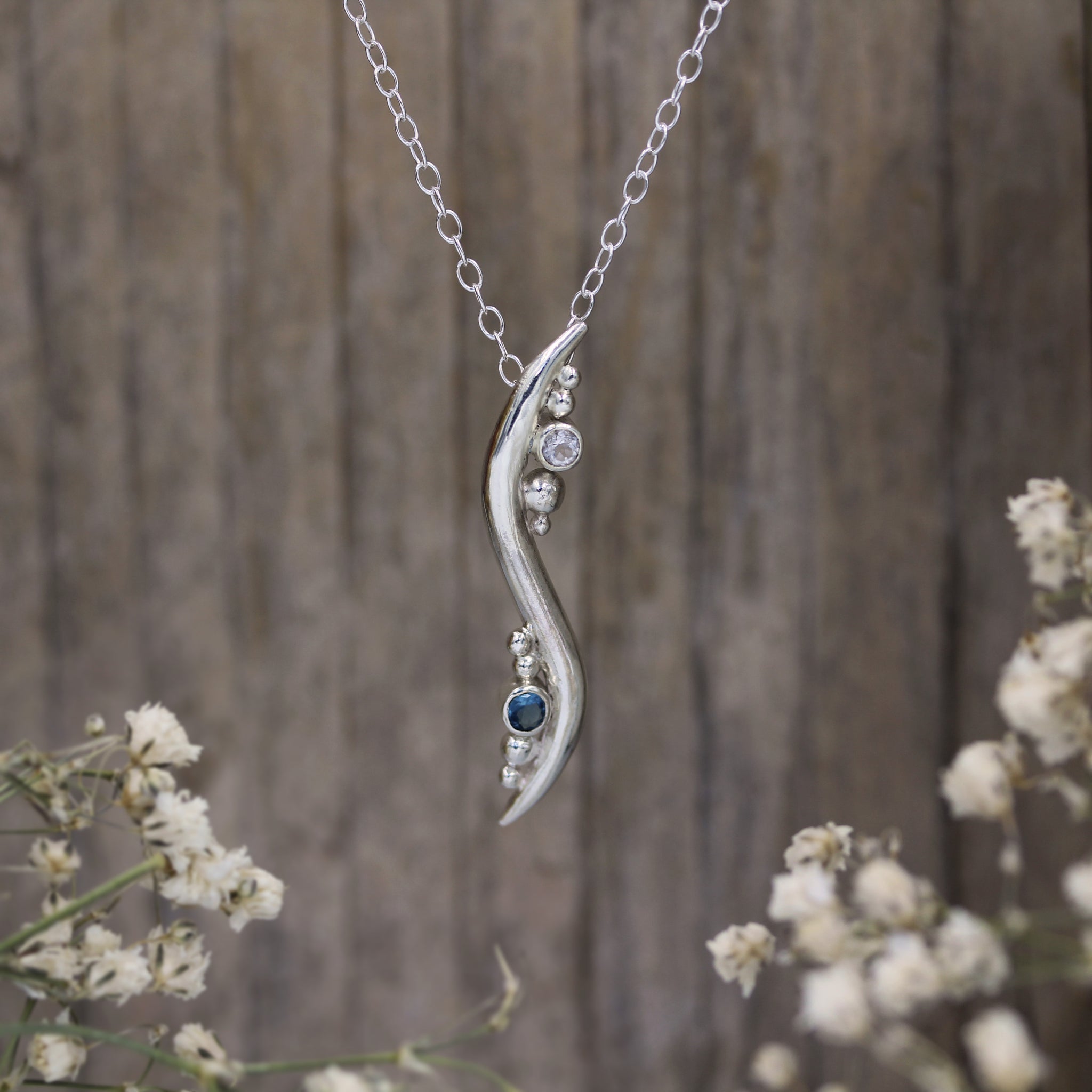 Ebb and Flow drop pendant, handmade sea inspired necklace made in 100% recycled metals 
