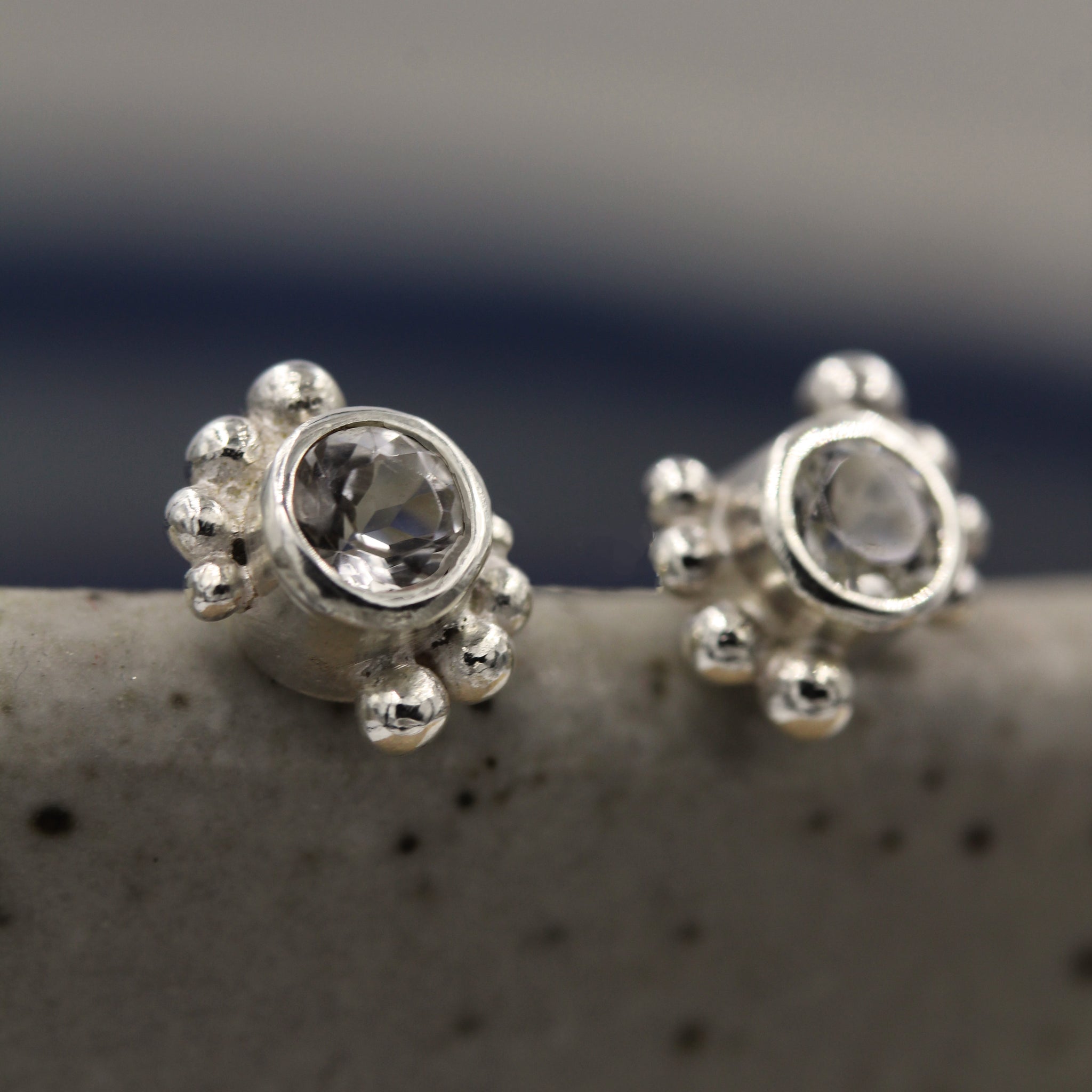 Handmade sea inspired earrings, made in 100% recycled silver and white topaz
